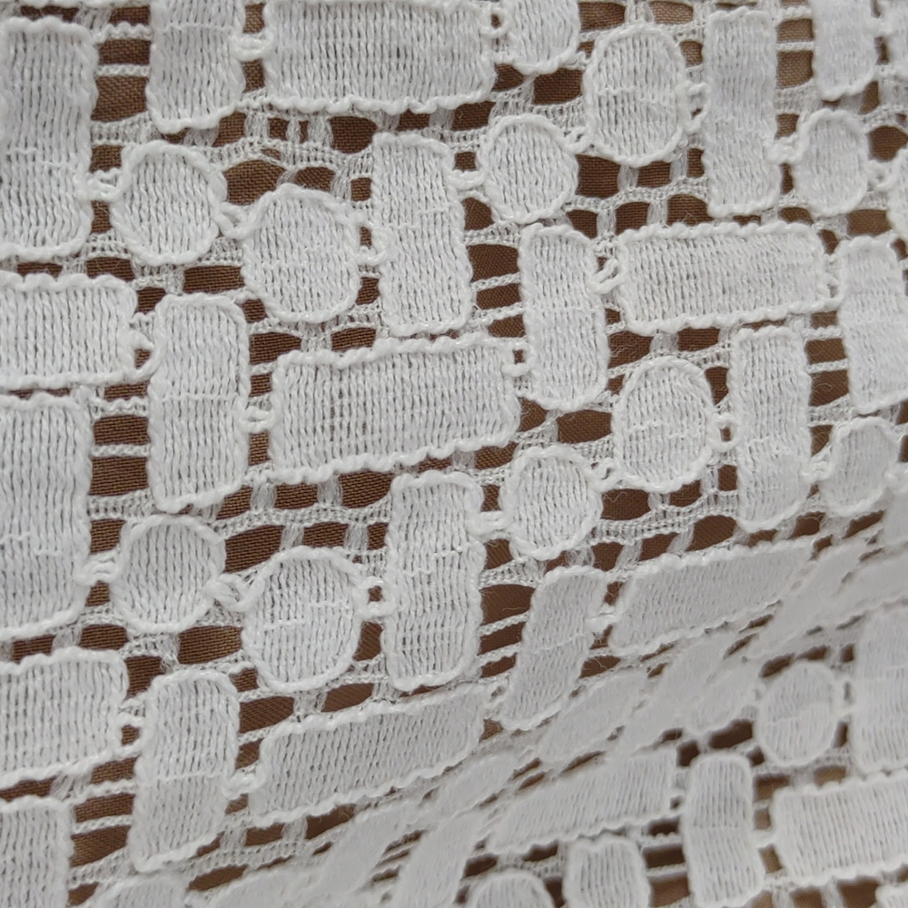 Anne Klein Sleeveless Lace Overlay Cotton Blend Tiered Skirt Tan & White Dress - Picture 4 of 11